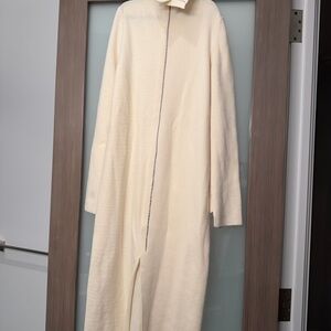 Jil Sander Long Sleeve Contrast Stitch Sweater Dress- Natural